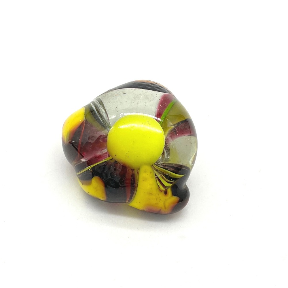 Murano Style Glass Flower Paperweight‎ Red Yellow Black Art Glass
